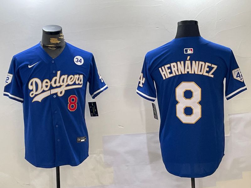 Men Los Angeles Dodgers 8 Hernandez Blue Gold Game 2024 Nike MLB Jersey style 11201